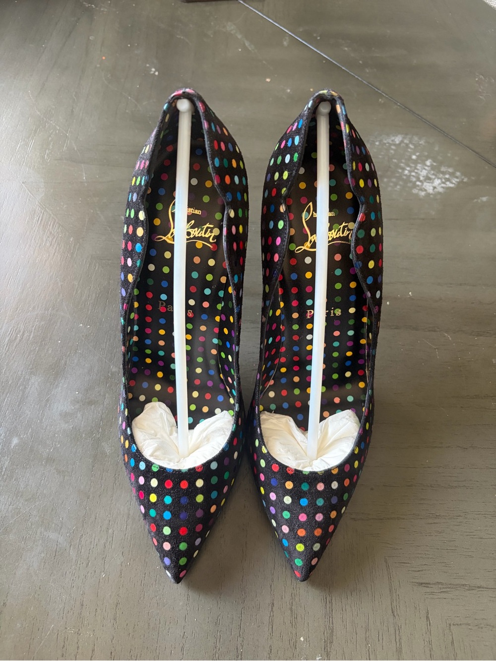 Christian Louboutin Black Multicolor Polka Dot Pointed Pumps
